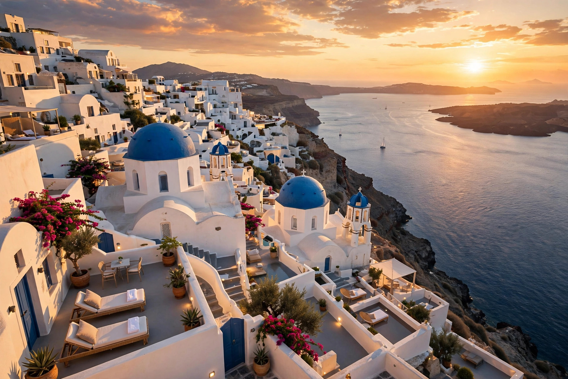 Elegant European riverside town at dusk