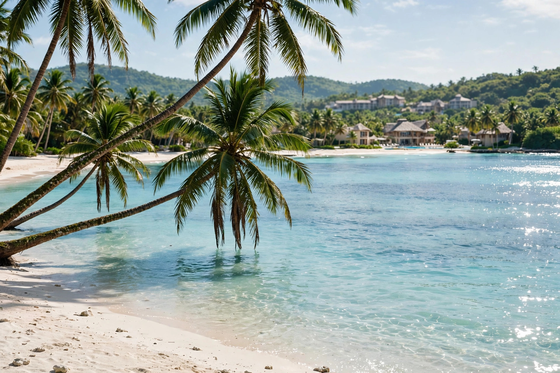 Tropical resort beach with palm trees